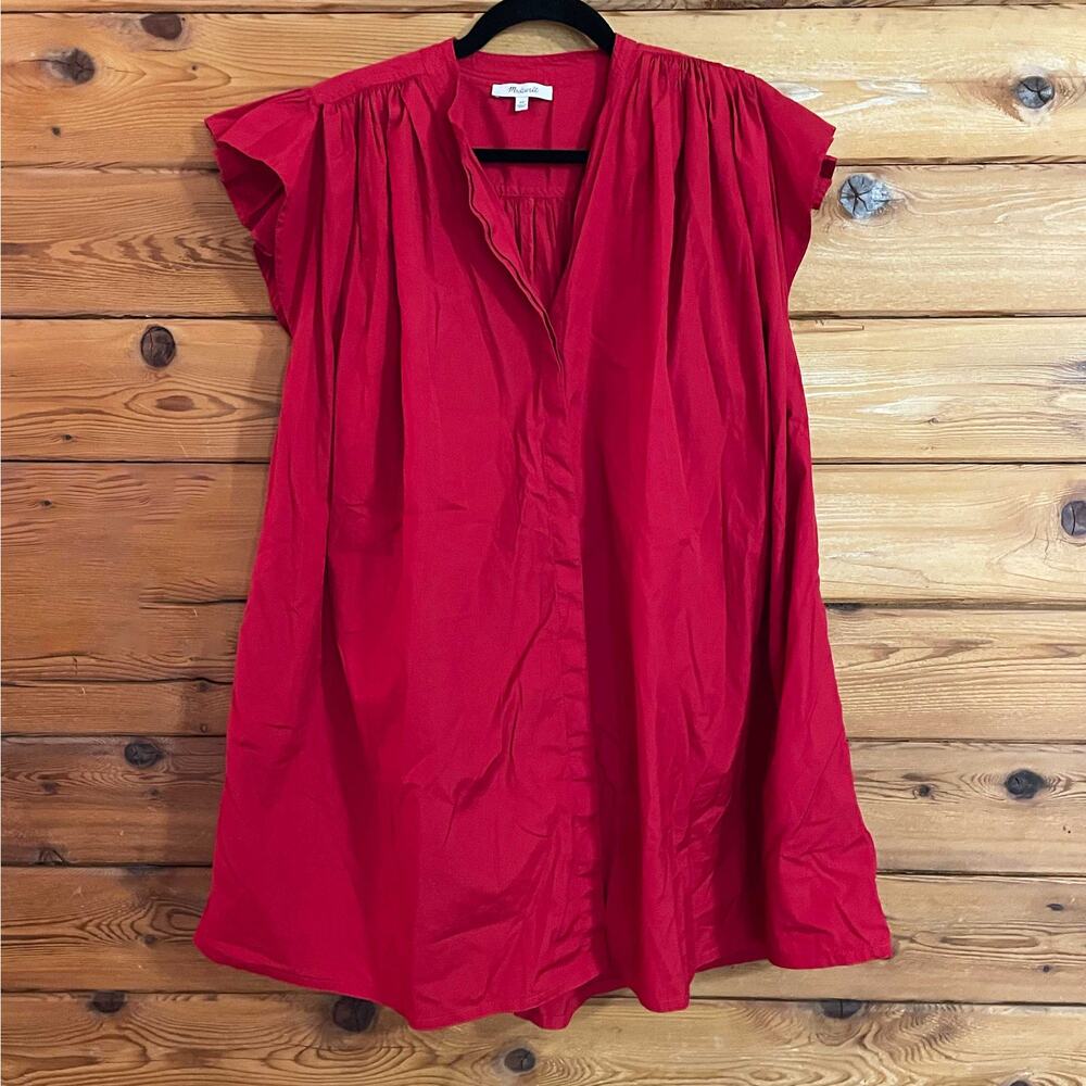 Madewell Flutter Sleeve Button-Front Mini Dress R… - image 1